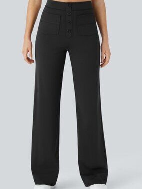 Halara Black Stretch High Waisted Pocket Straight Leg Pants - Medium NWTs